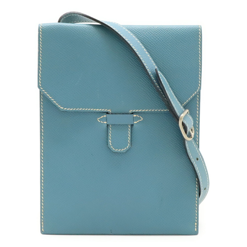 HERMES Amelie Shoulder Bag Pochette Courchevel Leather Blue Jean Light □D Stamp
